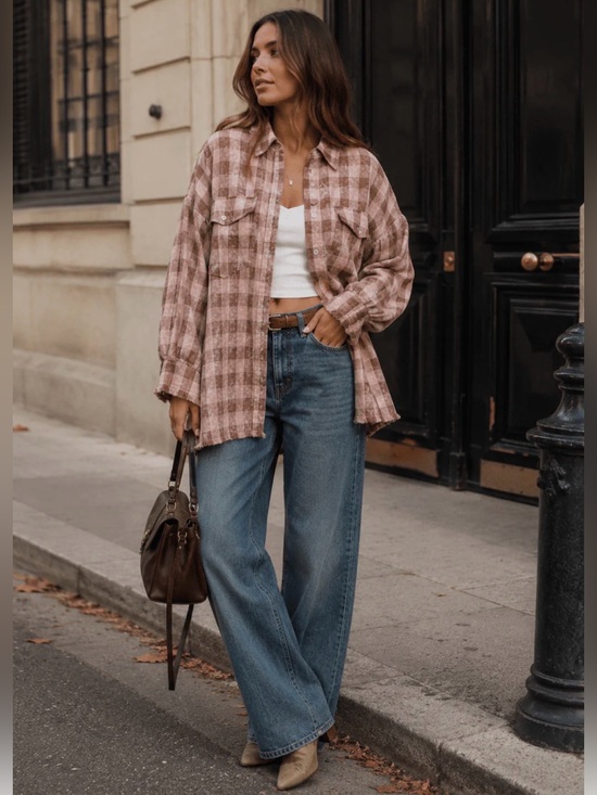 Tops - 🌟B756. Stylish Relaxed Cotton Plaid Button Down Shirt